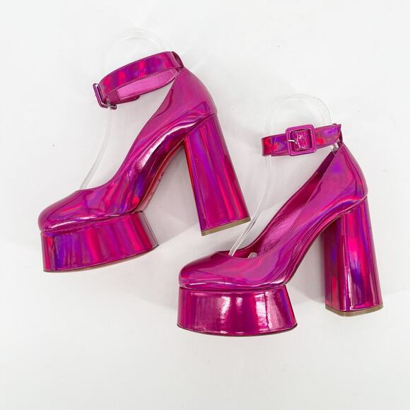 Christian Louboutin Yazefir 130 Pink Iridescent Leather Platform Pump EU 37.5 - Picture 4 of 14